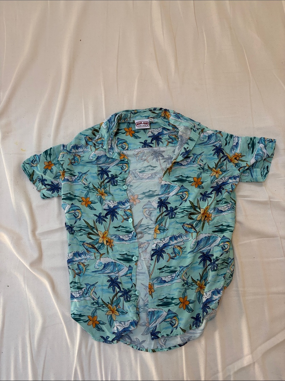 Ron Jon Aqua Floral Hawaiian Button-Down Shirt